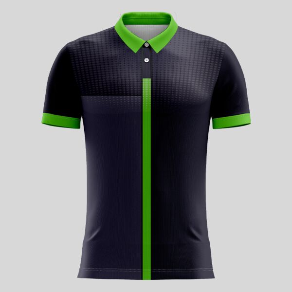 Green Linear Pattern Full Print Polo Shirt Thumbnail