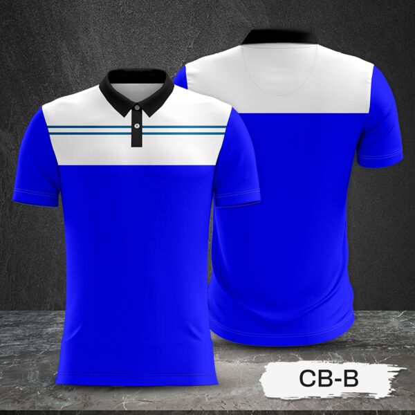 White and Blue Combination Full Sublimation Polo Shirt Thumbnail