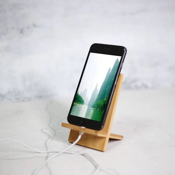 Bamboo Cellphone Stand w/ Charging Cable Slot Thumbnail